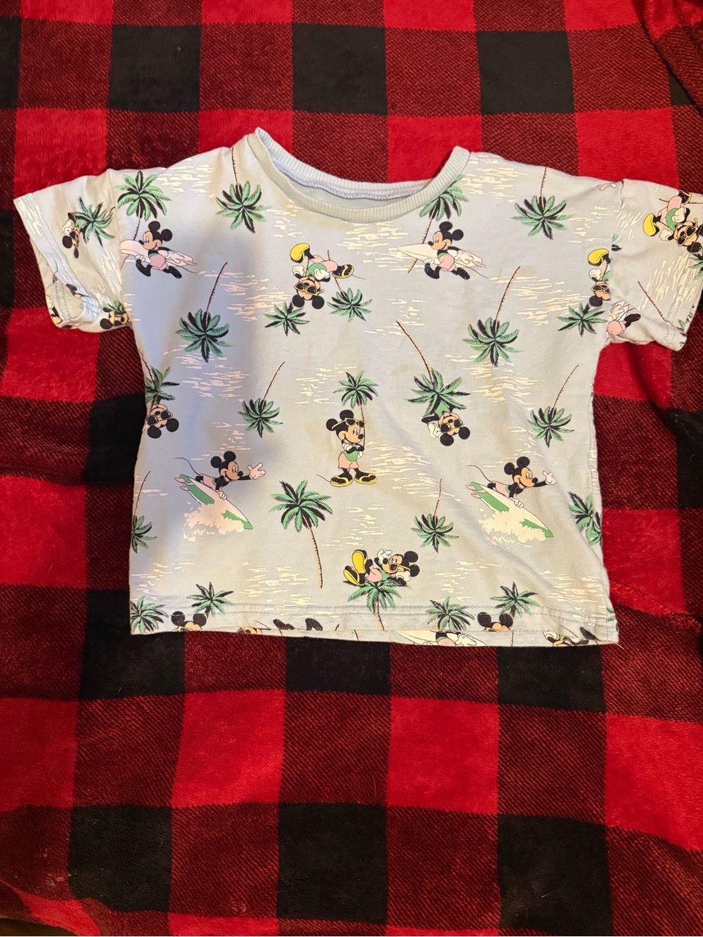 Disney Mickey Mouse Light Blue Palm Print Kids Tee